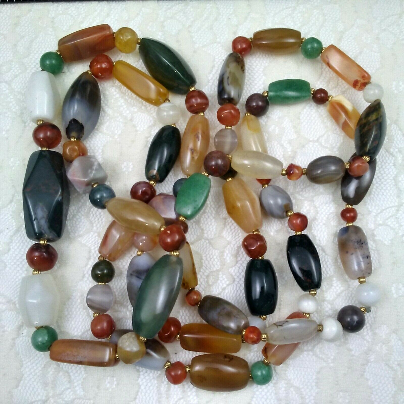 Estate Sale: Mixed Polished Stone Beaded Necklace Continuous 58" #17-15