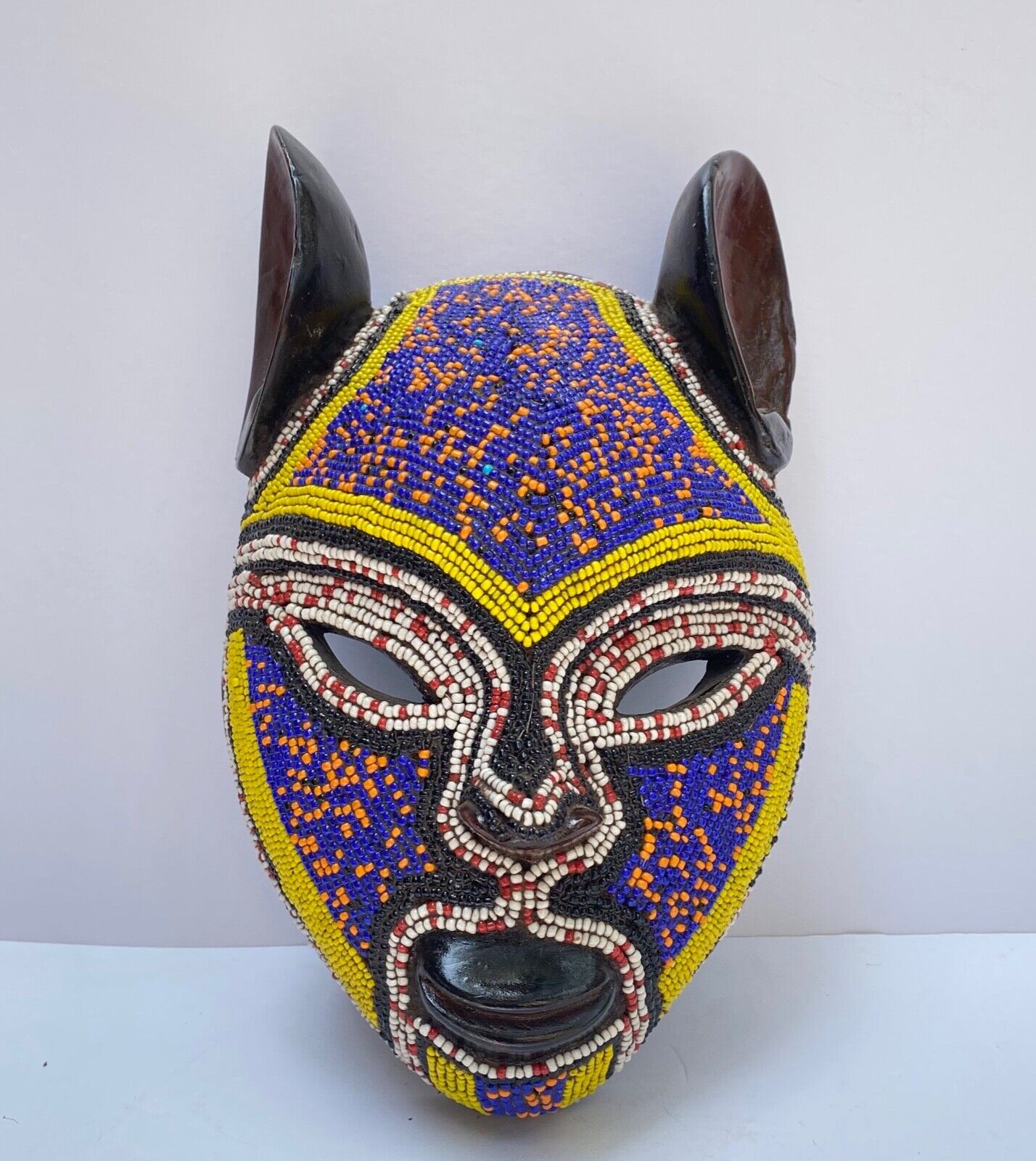 Tribal African Mask Beautiful Beaded Cat Face Mask