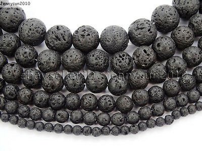 Natural Black Volcanic Lava Gemstone Round Beads 15.5'' 4mm 6mm 8mm 10mm 12mm