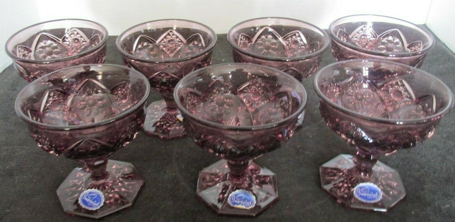 7 Pcs Imperial Ohio Usa Cosmos Amethyst 3 5/8" Champagnes Tall Sherbets Rare