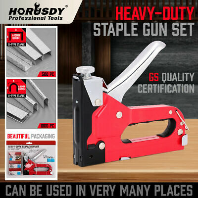 Heavy Duty Staple Gun Set Tacker Hand 2 In 1 1500pc Nails Fastener Tool Kit New