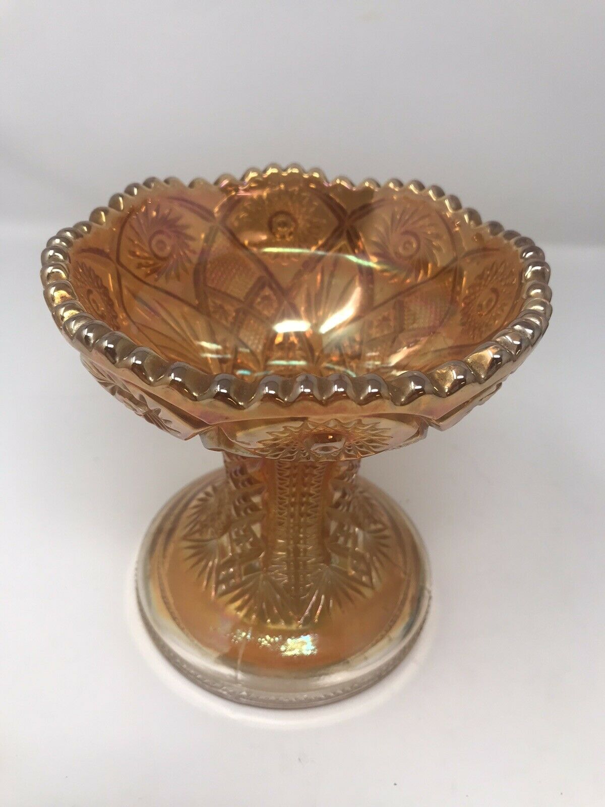 Vintage Marigold Iridescent Imperial Carnival Compote