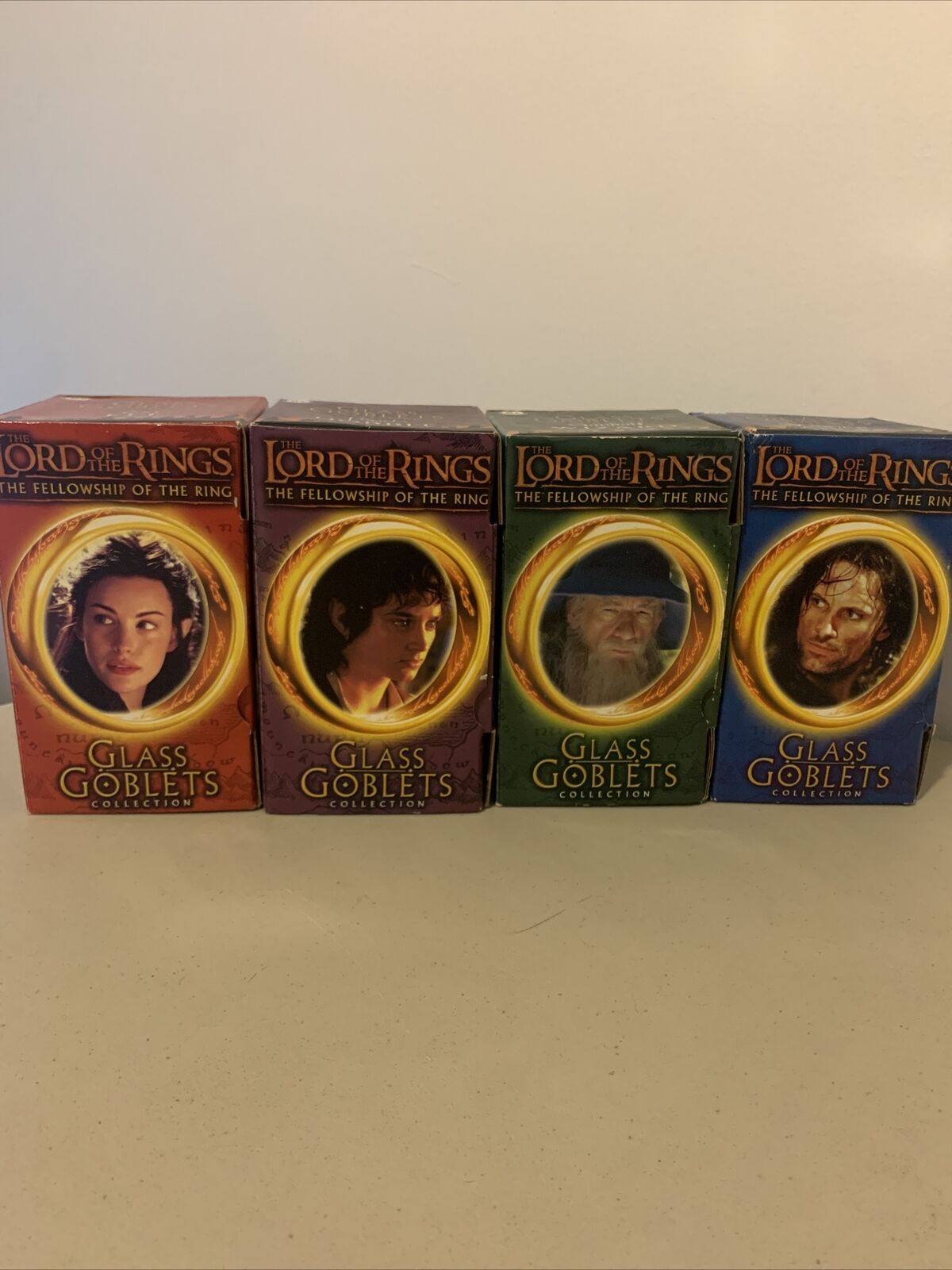 Complete Set Of 4 2001 Lord Of The Rings Glass Goblets Burger King New Open Box