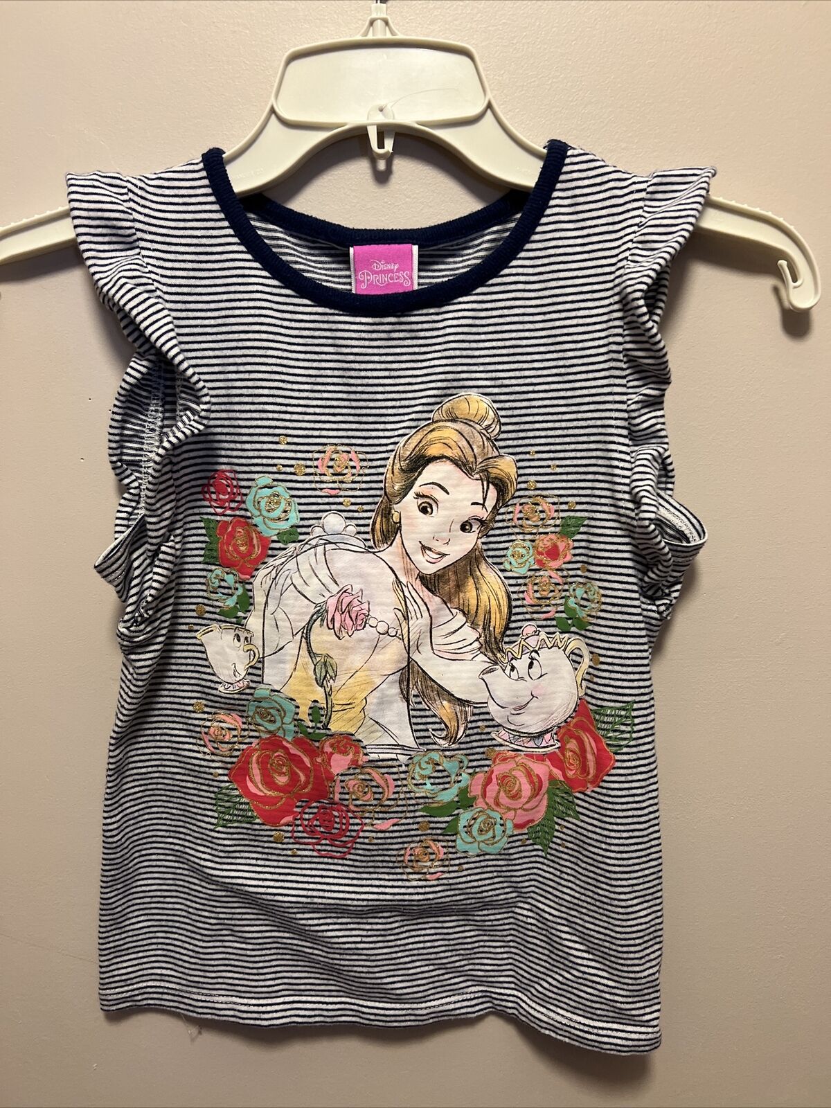 Disney Princess Beauty And The Beast Striped Tshirt Size 6x