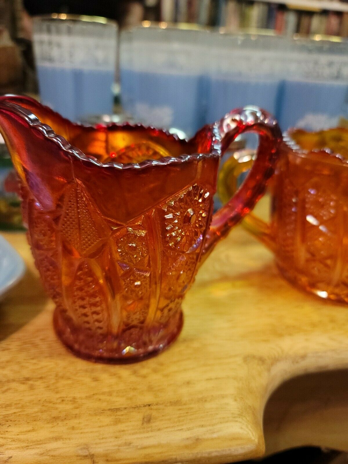 Vintage Imperial Marigold And Daisy's Carnival Glass Creamer And Sugar Bowl