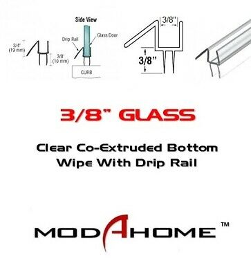 3/8" Frameless Shower Door Sweep Bottom Seal Wipe Drip Rail - Free Custom Cut