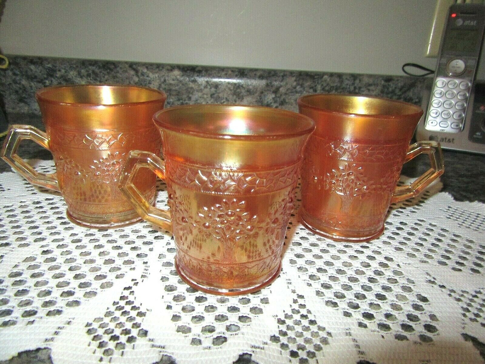 Fenton Antique 1907-1920's Orange Tree Marigold Carnival Glass Set Of 3 Mugs/cup