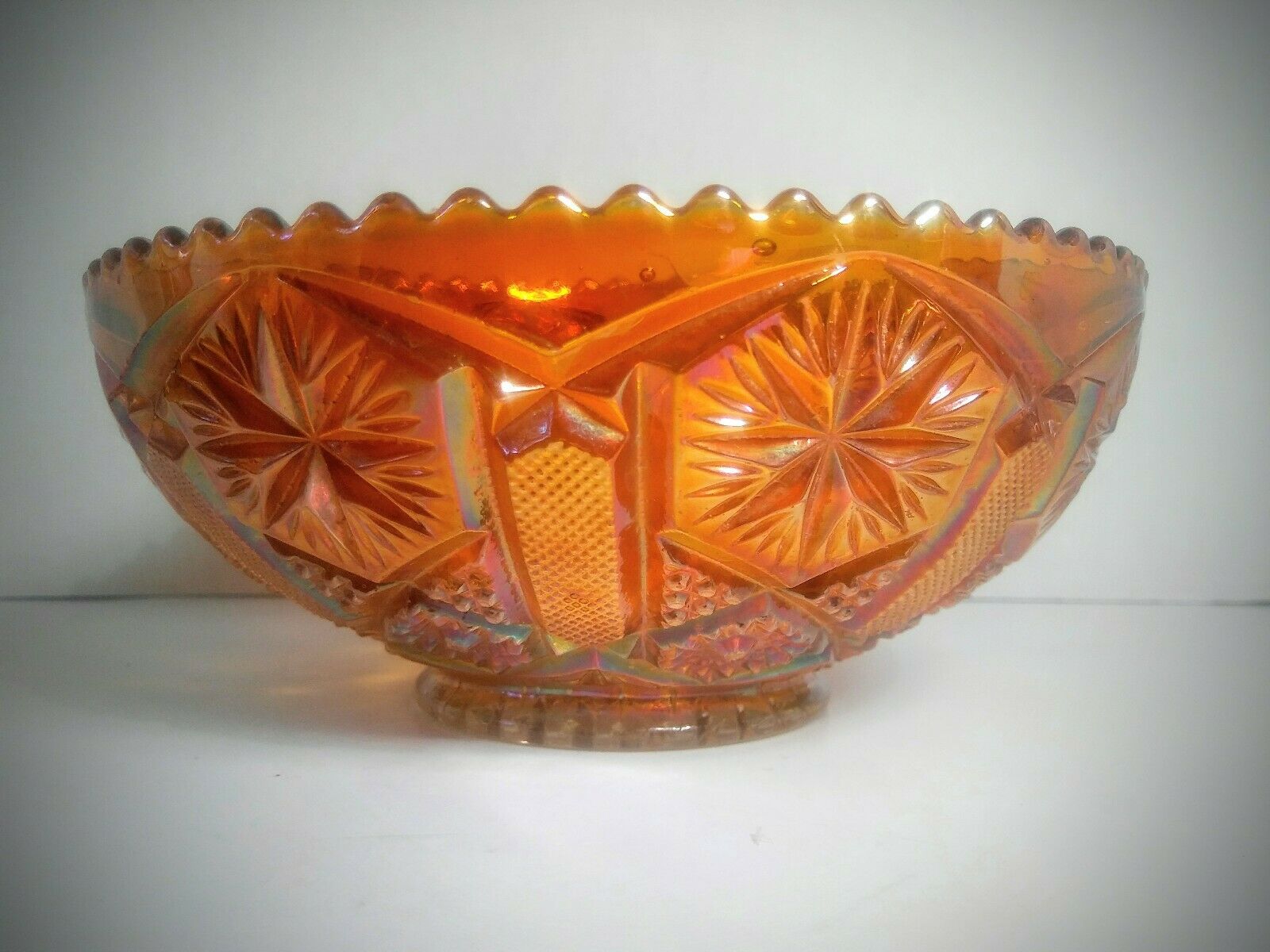 Imperial Marigold Carnival Glass 7" Bowl In Pattern "star N File"