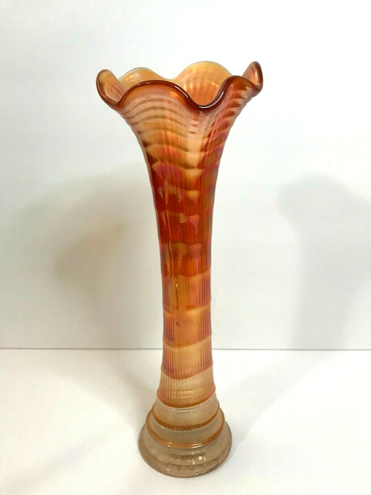 Vintage Imperial Marigold Carnival Glass Iridescent Rippled Vase