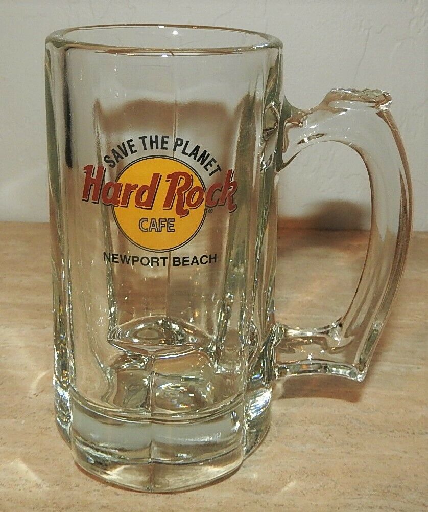 Hard Rock Cafe Newport Beach Beer Mug Heavy 12oz Glass Classic Logo Euc