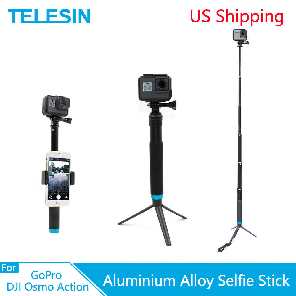 Telesin Aluminium Selfie Stick Tripod With Phone Cilp For Gopro Dji Osmo Action
