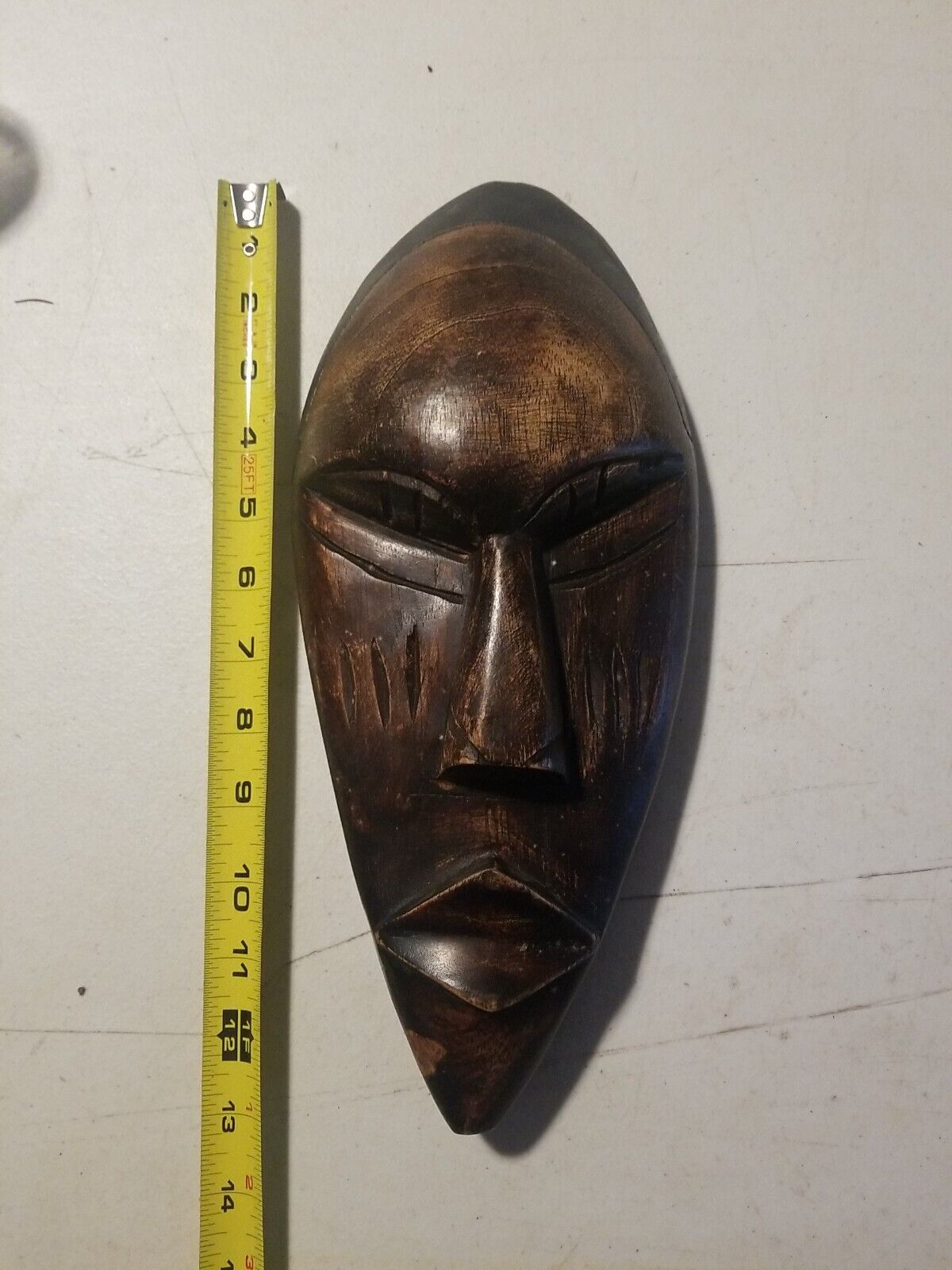 Vintage Hand Carved Wood  Tribal Mask, 13 Inches Tall - Wall Hanging