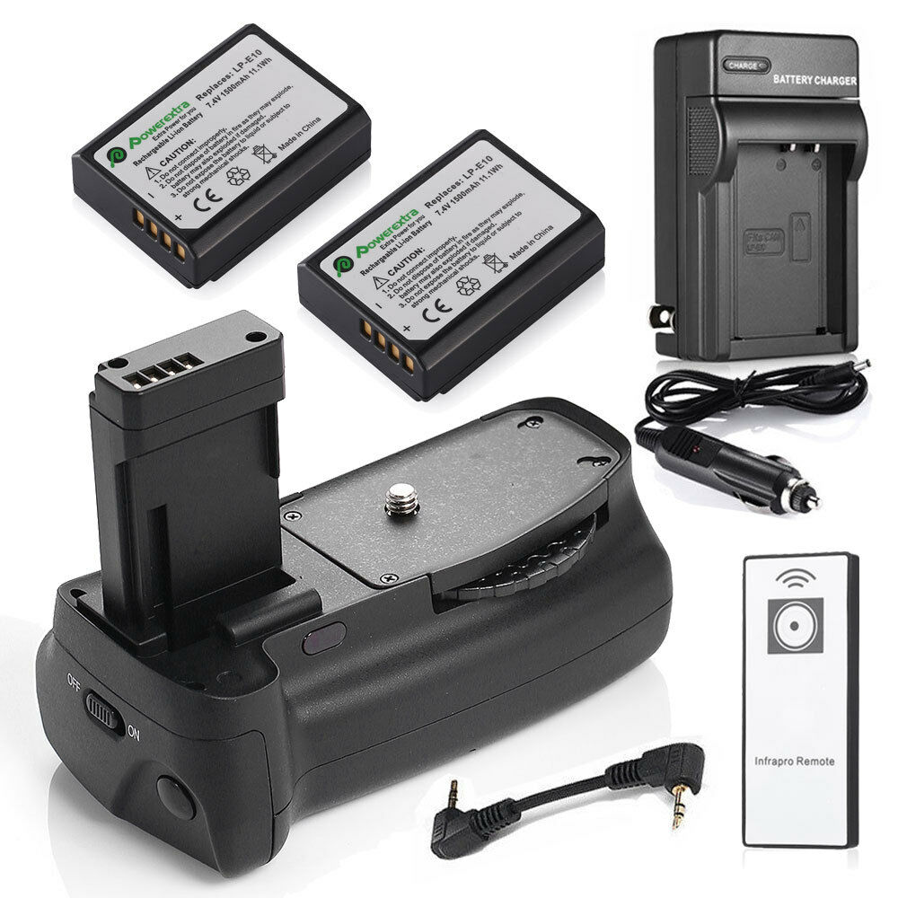 Battery Grip For Canon Eos Rebel T3 T5 T6 1100d 1200d 1300d + 2 Lp-e10 + Charger