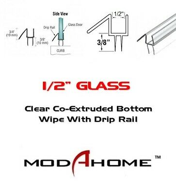 1/2" Frameless Shower Door Sweep  Bottom Seal  Wipe  Drip Rail - Free Custom Cut