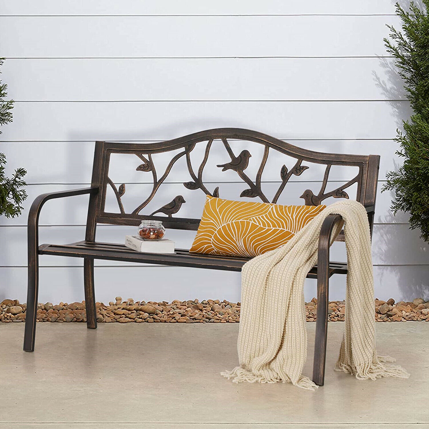 Garden Bench Outdoor Chairs Loveseat Patio Park Bench 50'' Bronze