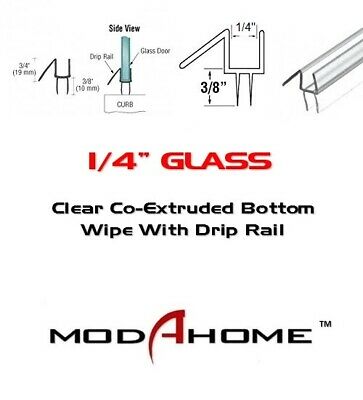 1/4" Frameless Shower Door Sweep  Bottom Seal  Wipe  Drip Rail - Free Custom Cut