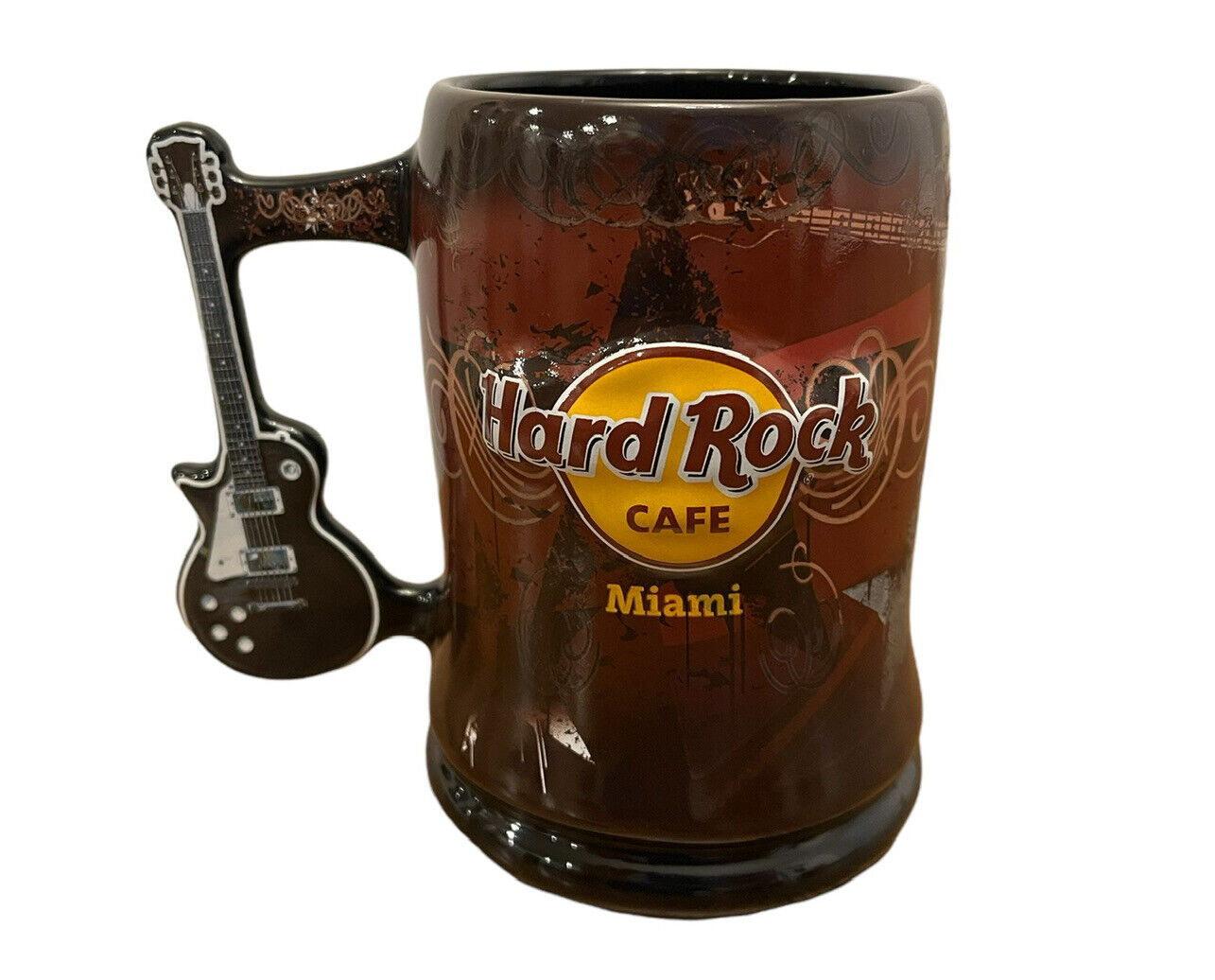Hard Rock Cafe Miami Beer Coffee Mug Cup Stein Black Guitar Handle See Comments