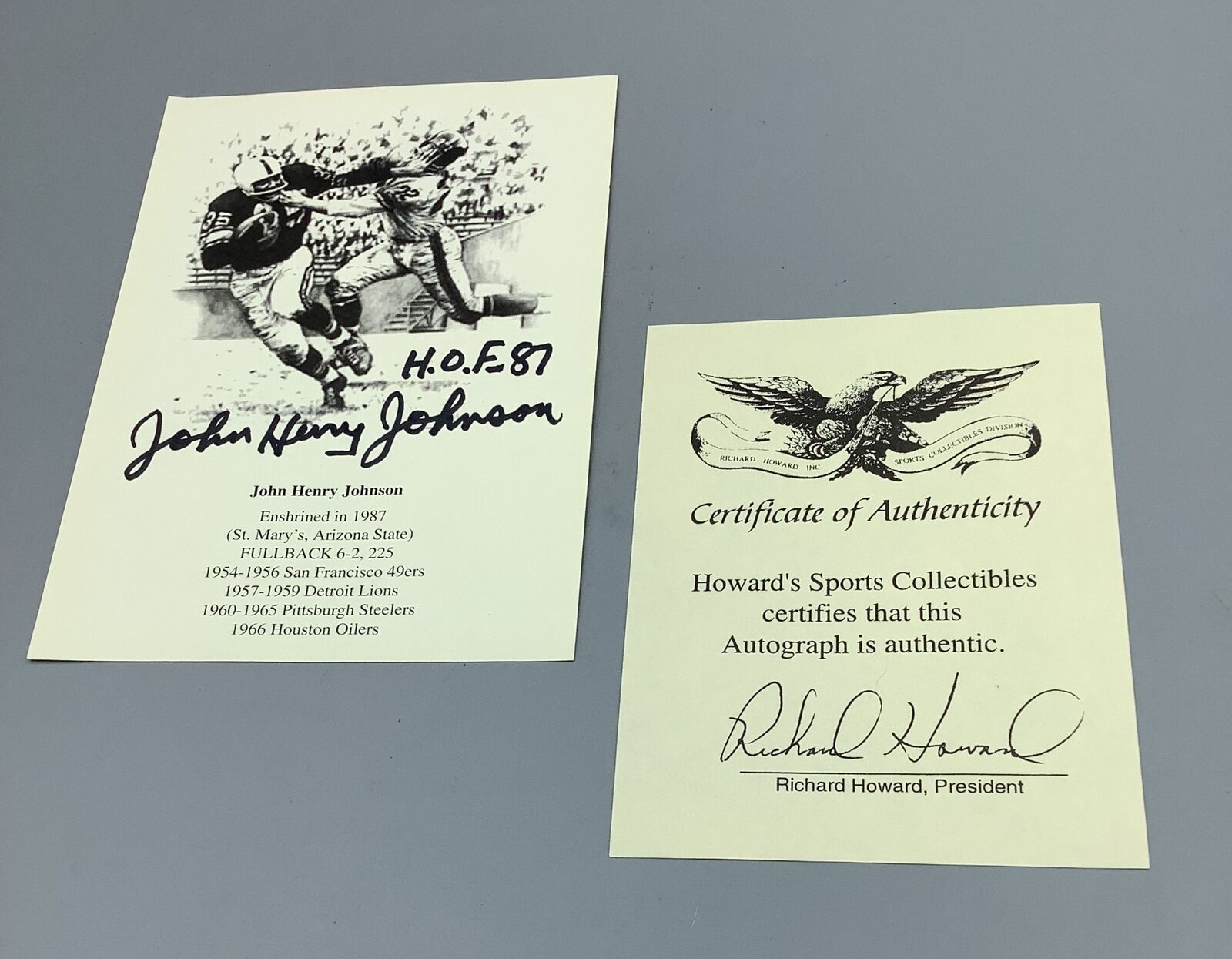 John Henry Johnson Hof Autograph Print With Coa 1987