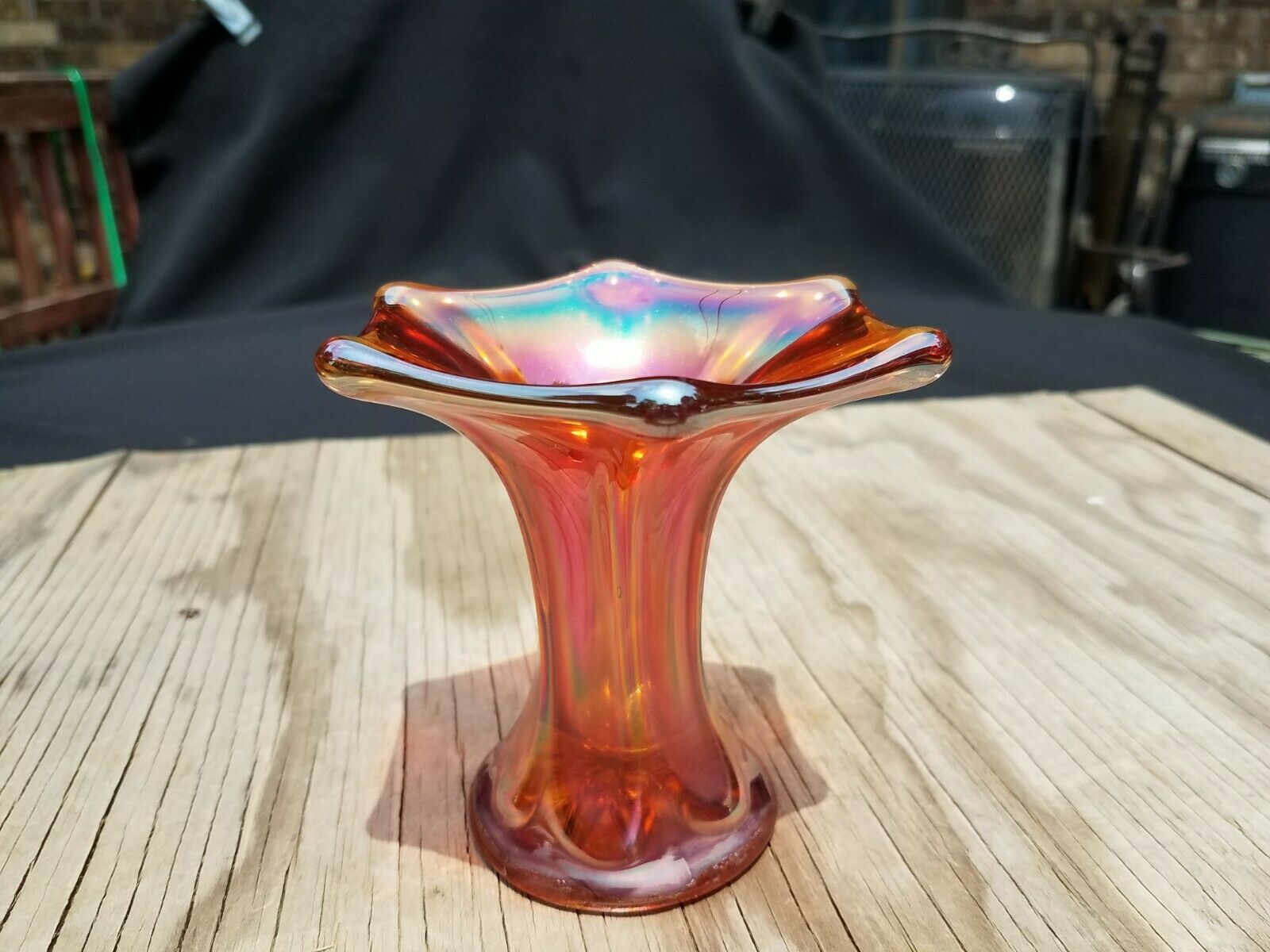 Imperial Carnival Glass Marigold Morning Glory Vase Short And Flared