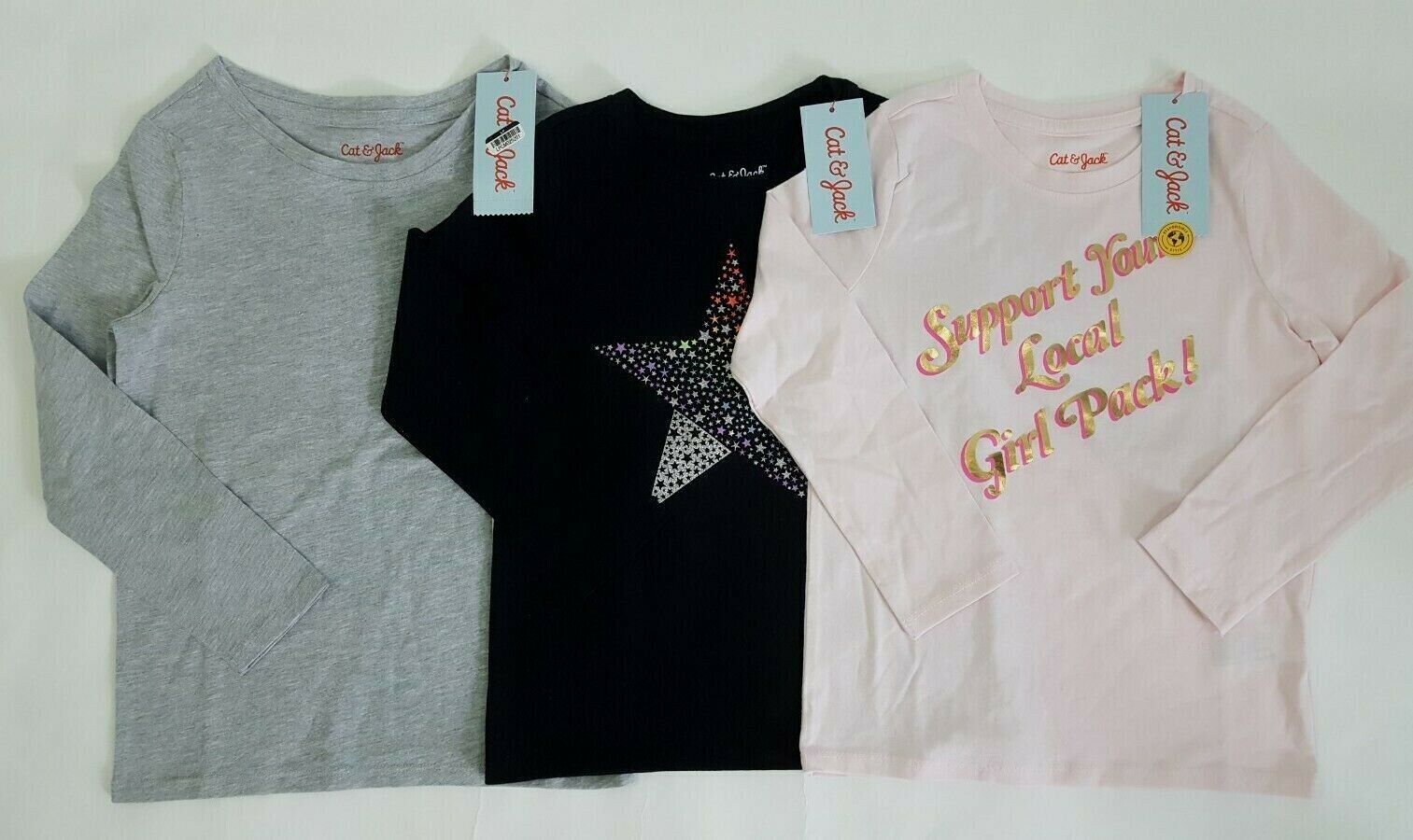 Cat & Jack Girls' Xs 4/5 Long Sleeve Graphic T-shirt Lot
