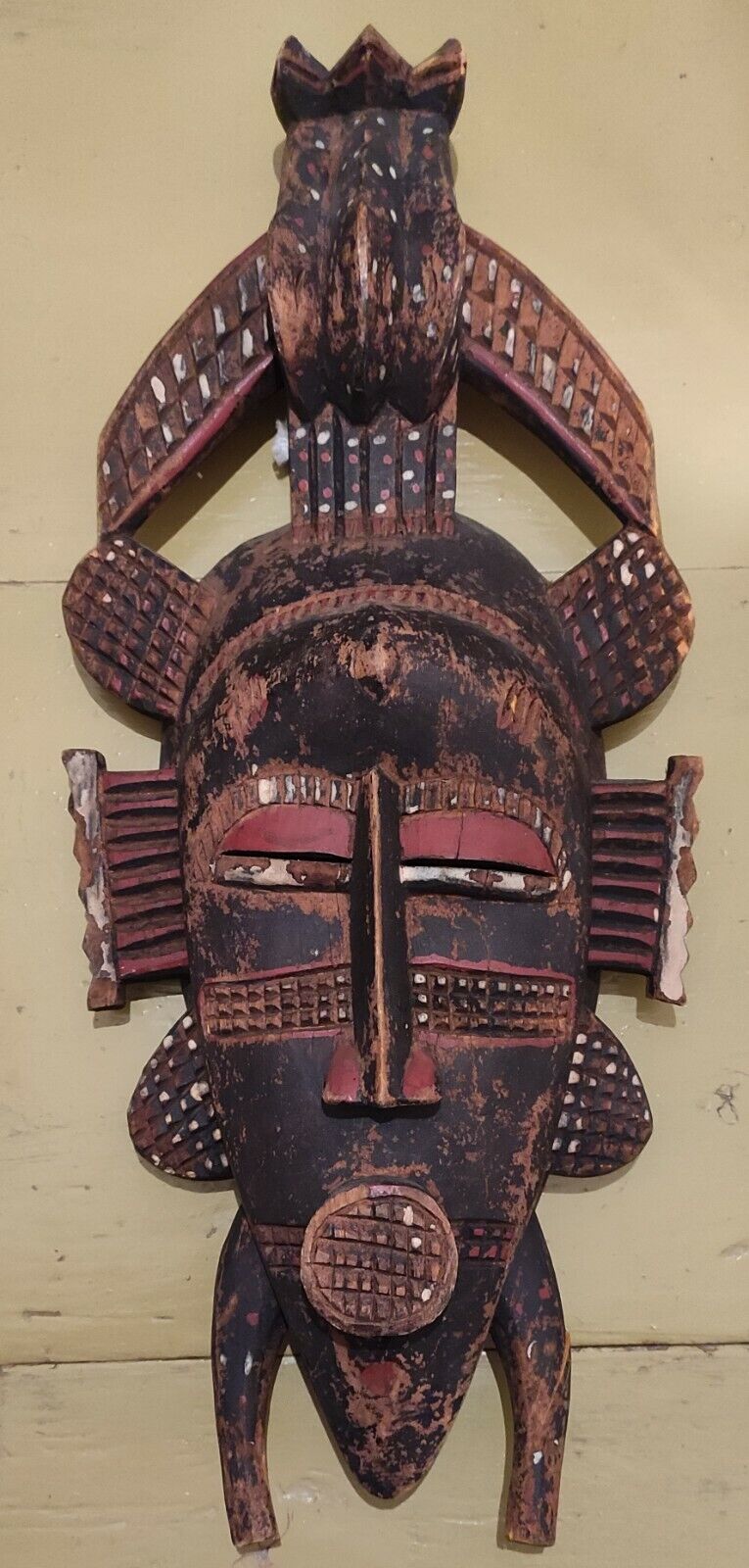 Antique African Mask Wooden Tribal Senufo Kpelie Art Hand Carved Wood No.2