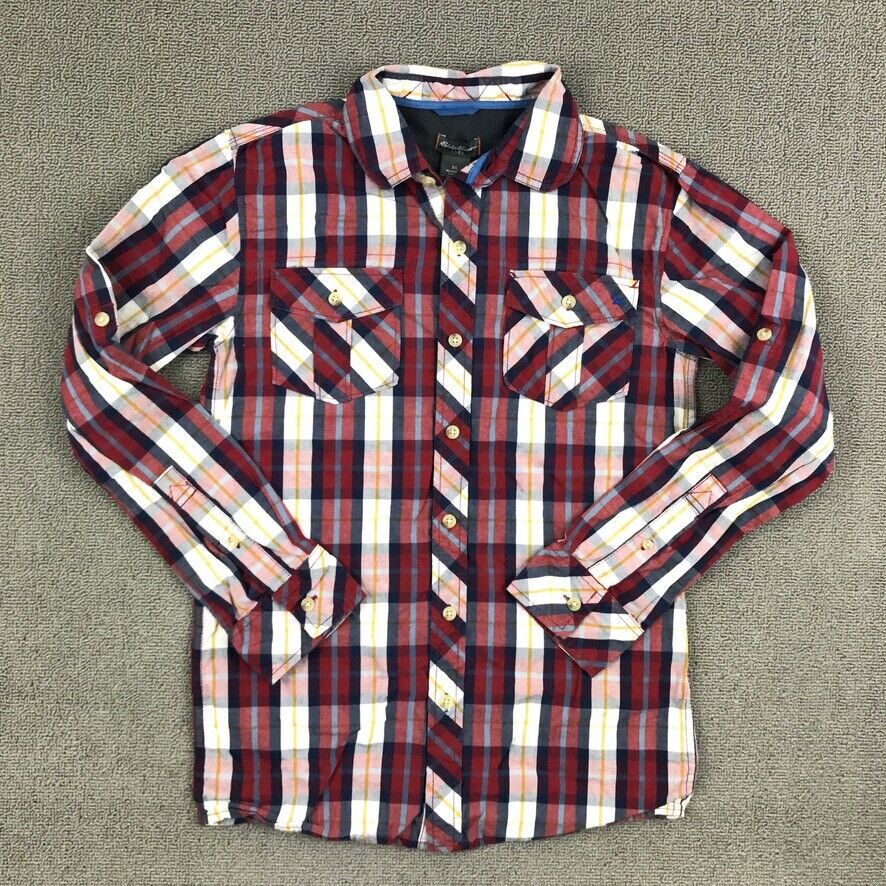 Eddie Bauer Shirt Girls Xl Red Plaid Button Up Long Sleeve Pocket Cotton Outdoor