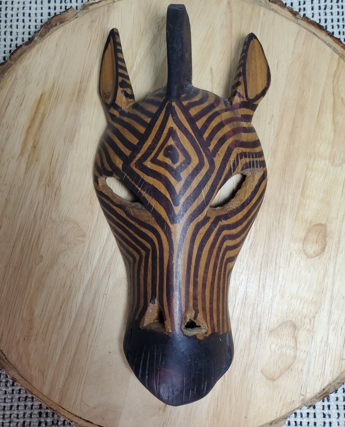 Authentic African Kenya Hand Carved/stained Zebra Mask Wall Decor  10"x4.5"