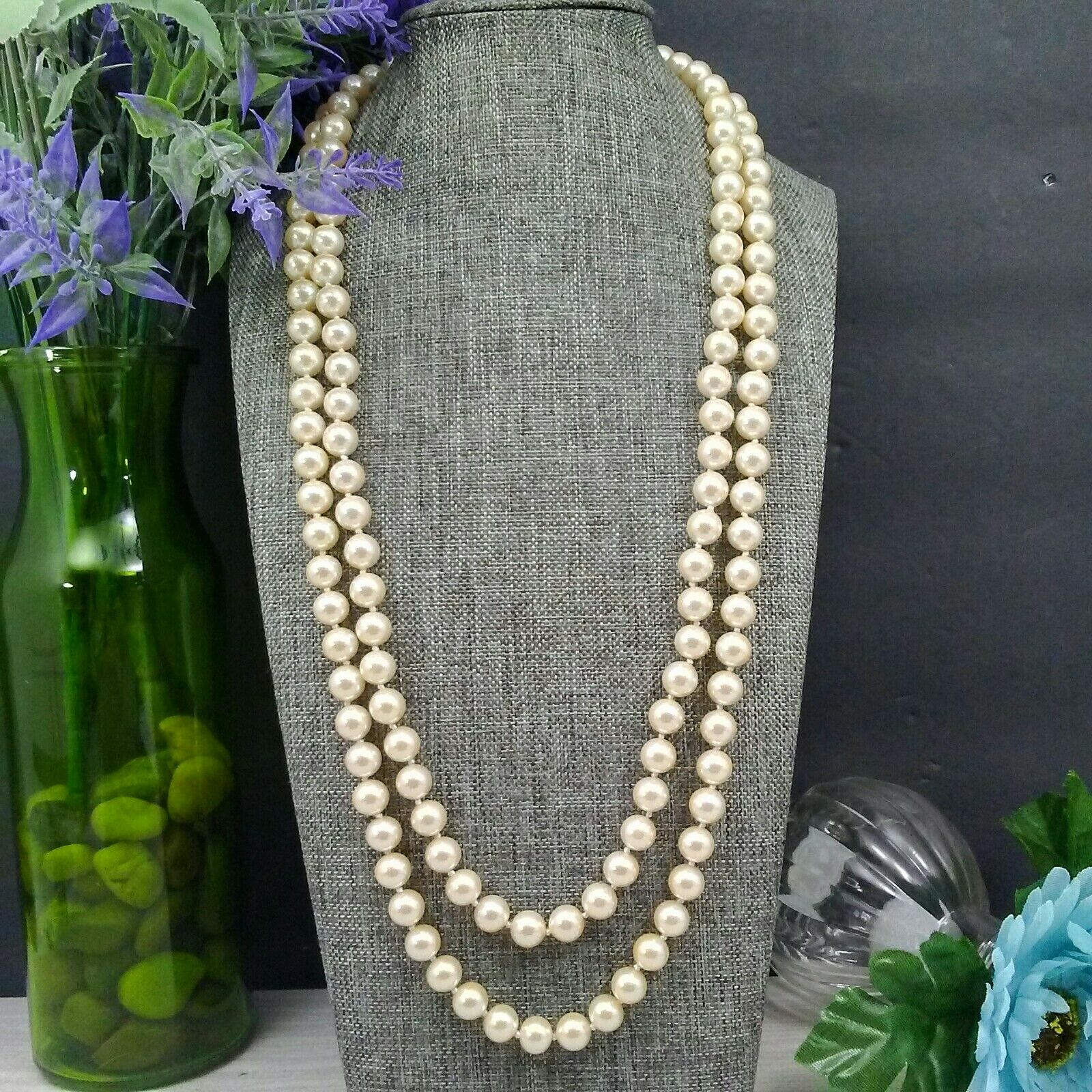 Estate Le: Ann Taylor Glass Pearl Beaded Necklace 23.5" #c7-17