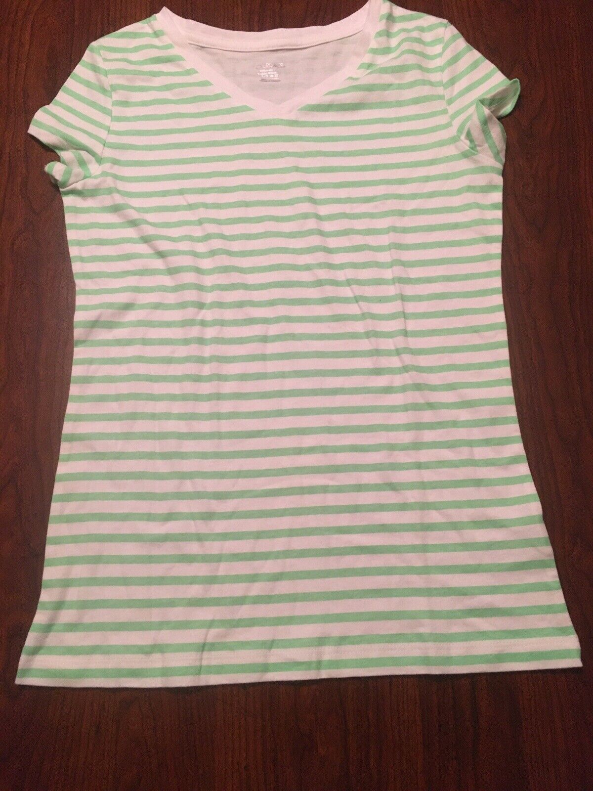Girls Cherokee  Ultimate Tee T-shirt Size L Large Green & White Striped Cotton