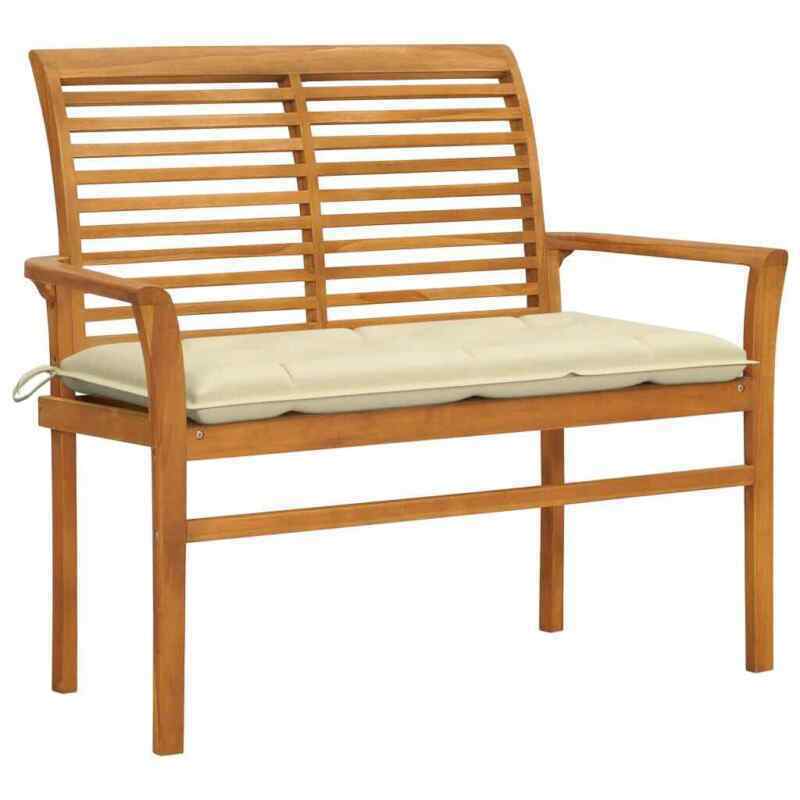 Outdoor Bench Patio Chair Loveseat Teak Wood Garden Furniture W/ Cream Cushion