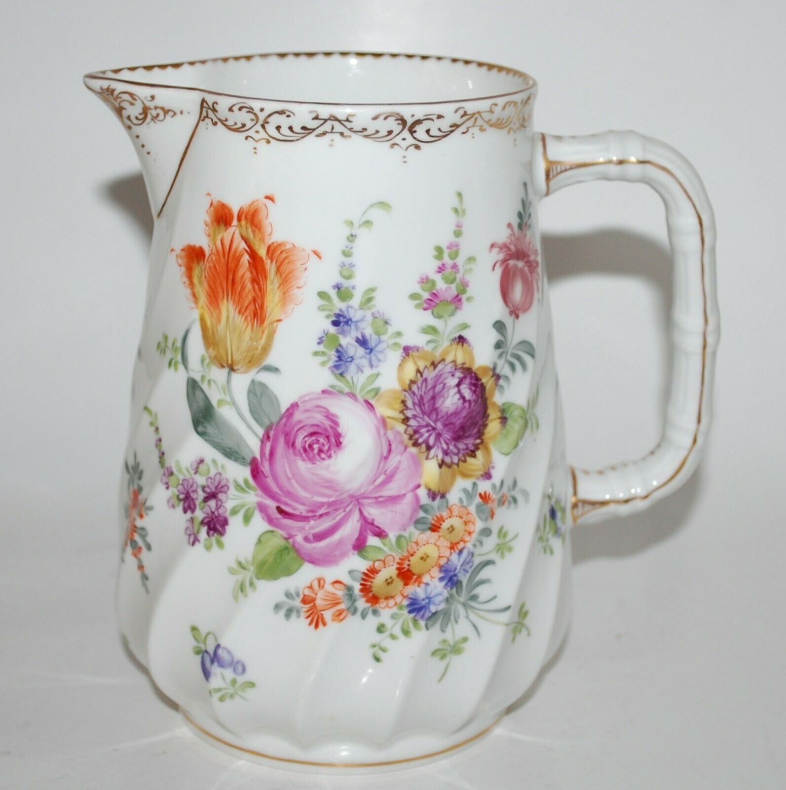 Dresden Blue Crown H Mark 6-1/2" Pitcher. Hand Painted Flowers