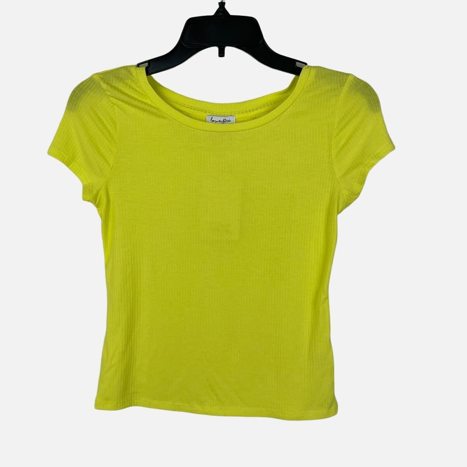 Love Fire Girls Yellow Crewneck Ribbed Stretch T-shirt Size L