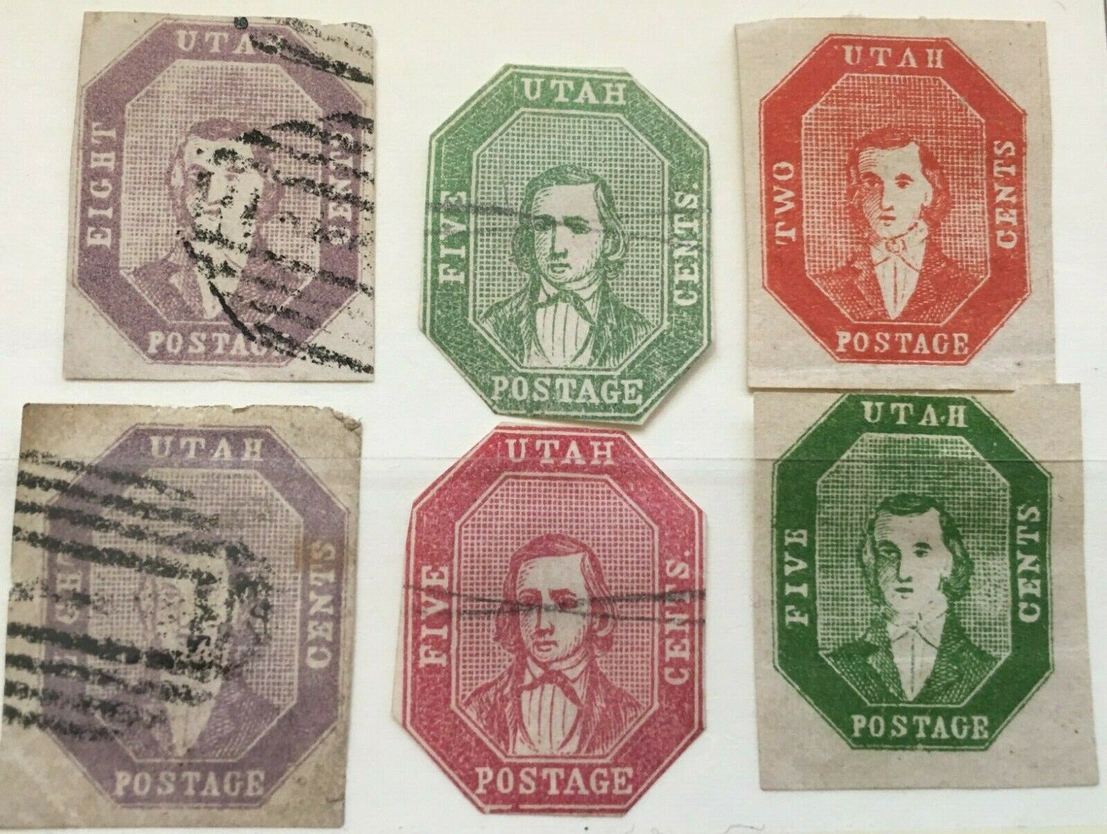 Genuine 1863 Sa Taylor Us Local Independent Mail "utah Postage" Bogus Stamps
