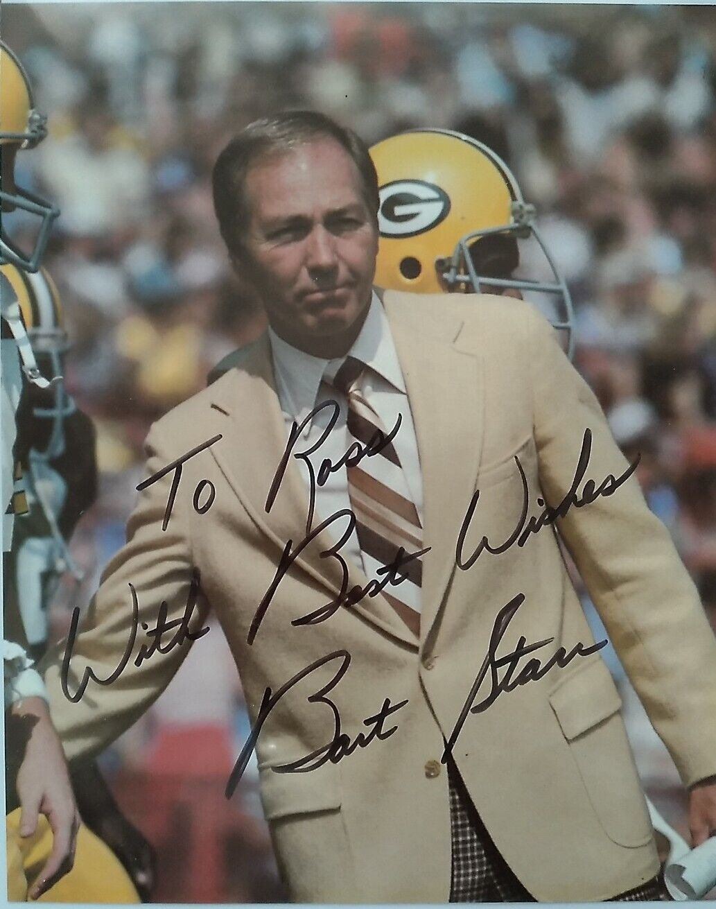 Bart Starr Autographed Packers 8x10 Color Photo Inscribed. To Ross. Coa