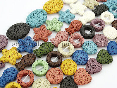 Colorful Volcanic Lava Gemstones Beads 16'' Coin Oval Heart Fish Star Round