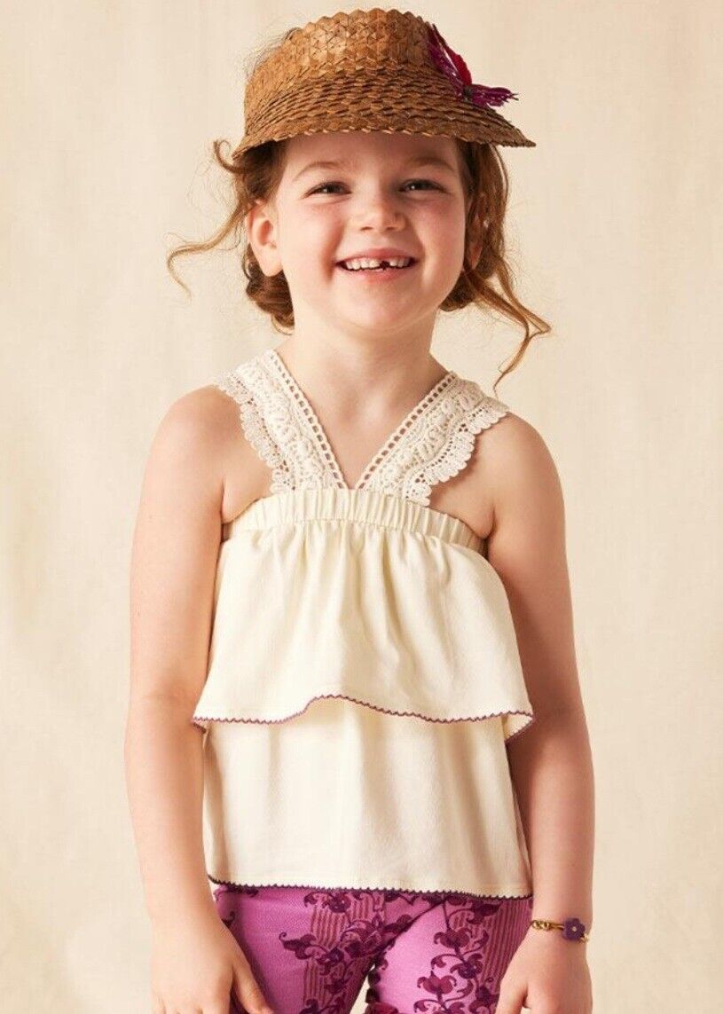Nwt! So Cute!matilda Jane Girls Coconut Cotton Tank With Lace Detail Size 6