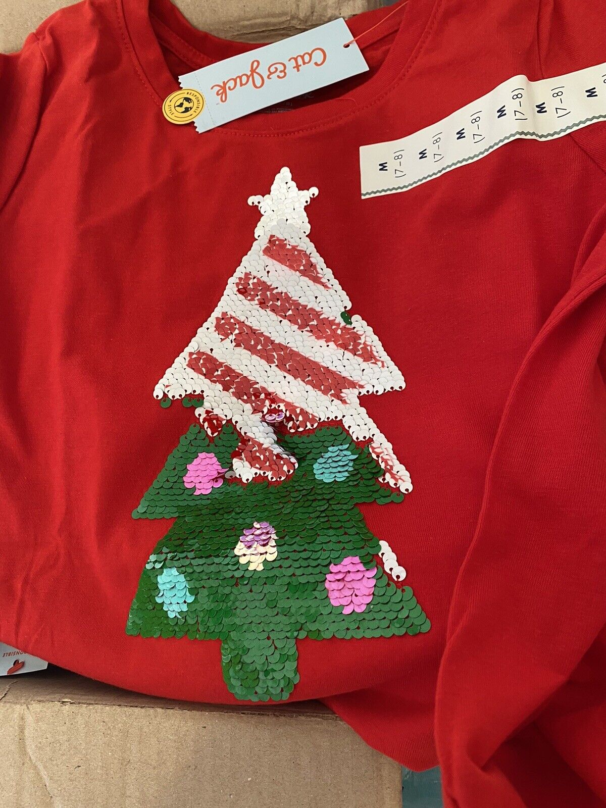 Cat Andjack Girls Christmas Tree Shirt Lsleeve Wowzer Red Size M(7/8) Msrp: $10
