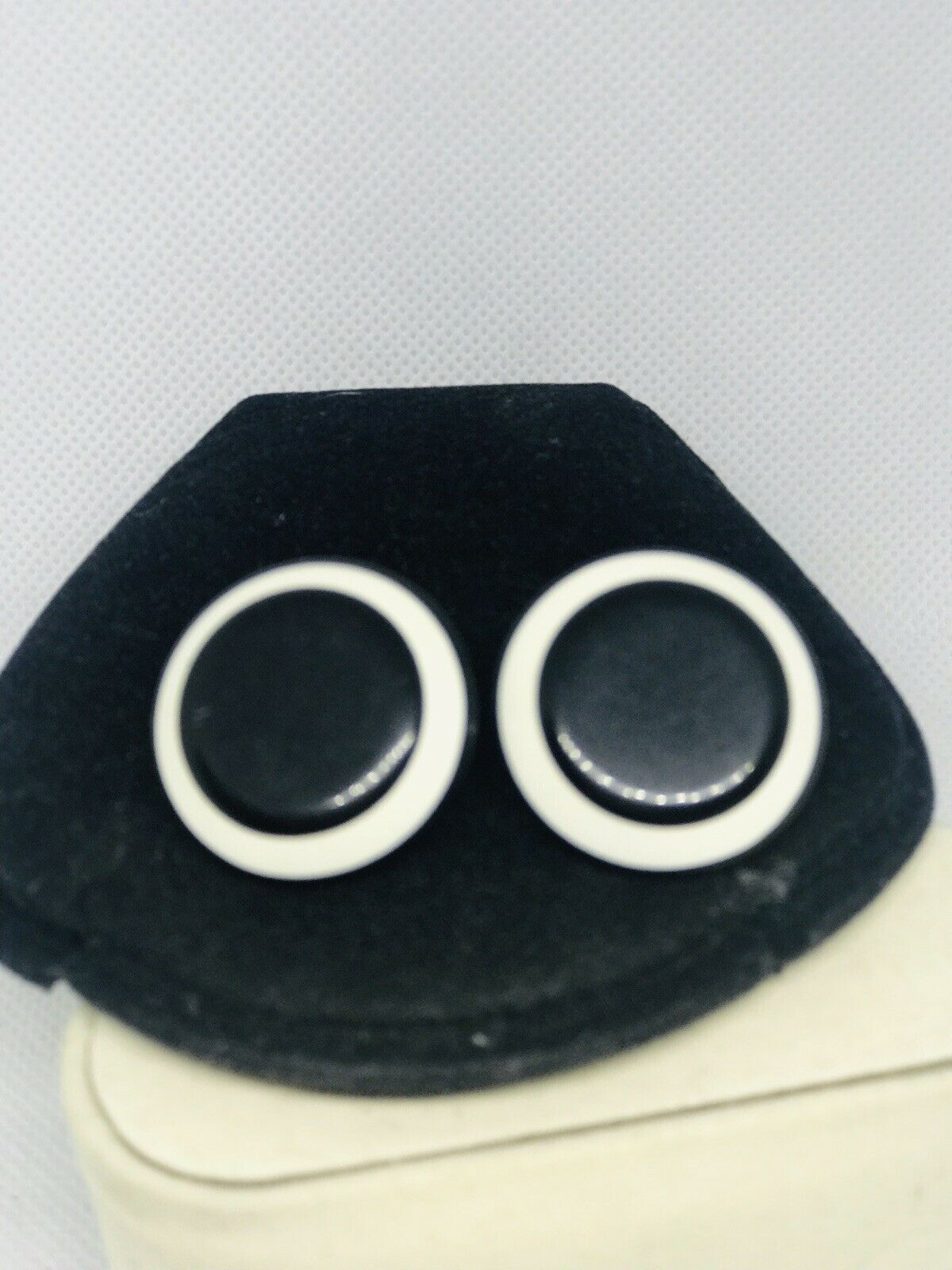Vintage Black White Pierced Post Button Earrings