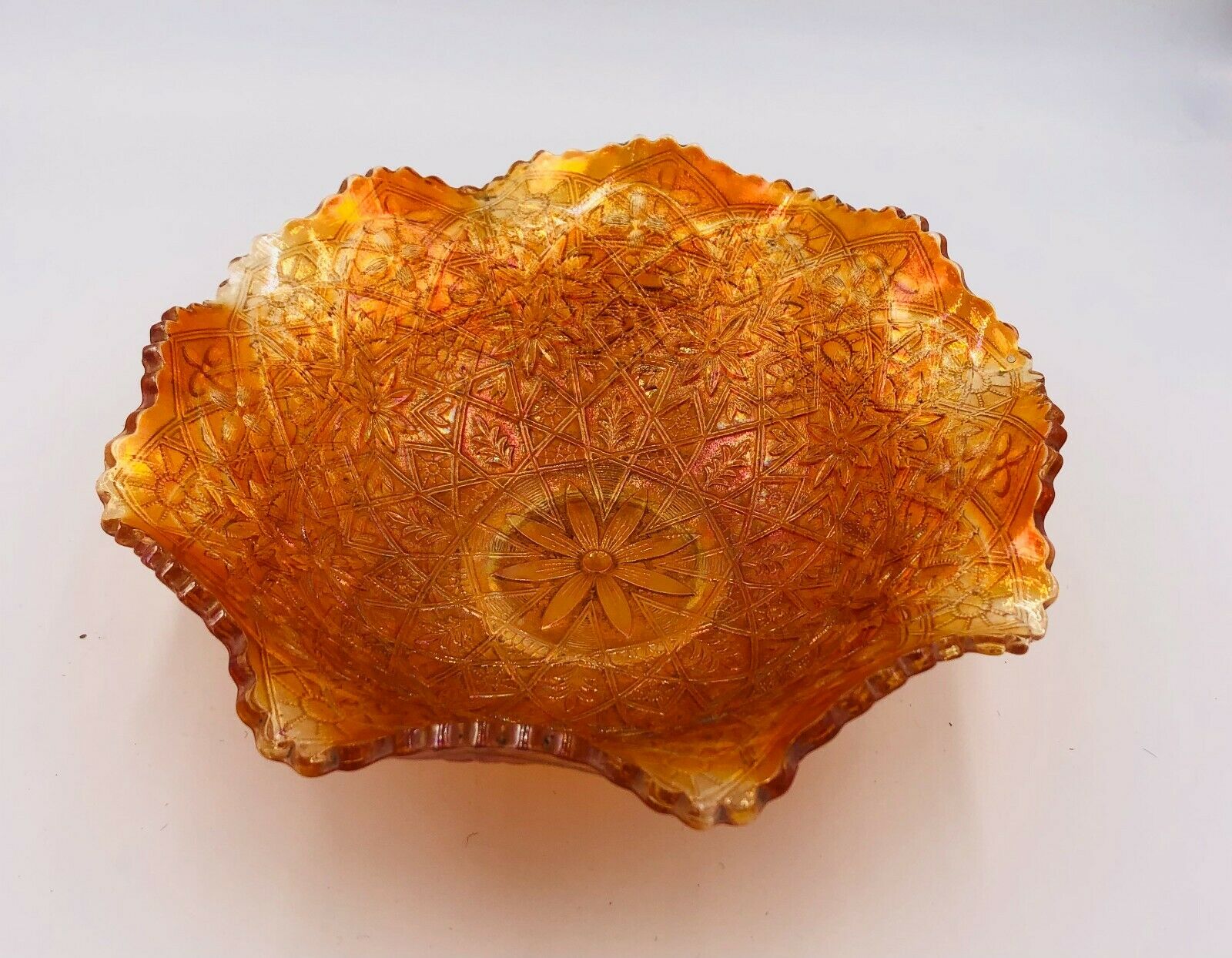 Vintage Hattie Carnival Glass Bowl - 8.5" Crimped Ruffled Dish - Imperial Glass