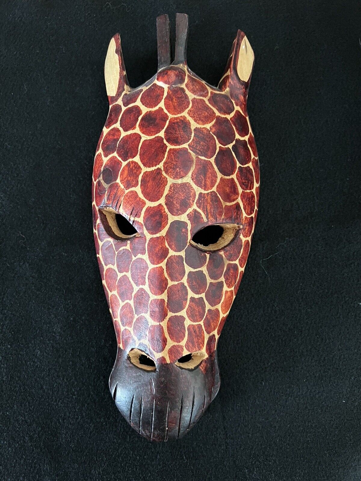 South African Wooden Giraffe Hand Carved Mask - 12” Tall